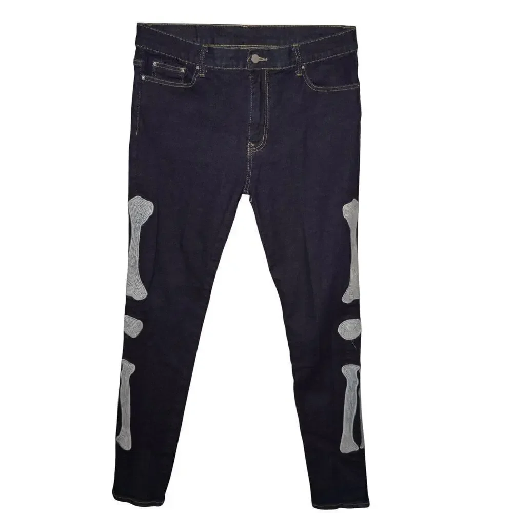 MNML Skeleton Bone Patch Jeans Men’s Size 38 – Dark Wash Denim